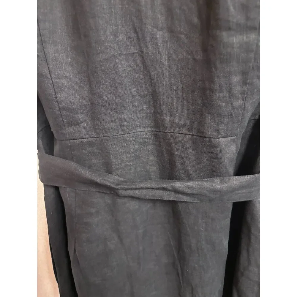 NWT Quince 100% European Linen Button Front Midi Dress Black Belted Shirt Dress - Picture 6 of 6